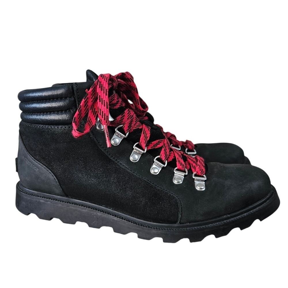 Sorel Lenox Hiking Boots Black Red Laces Waterproof Leather US 9